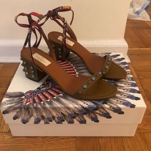 Valentino Rockstud Leather Lace-up Block Heel